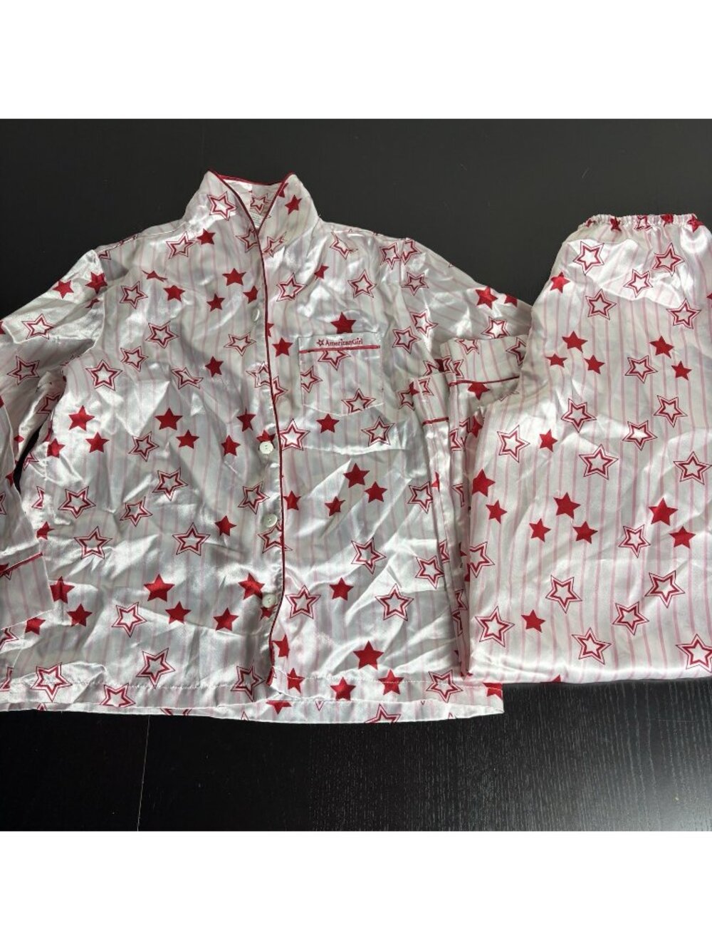 AMERICAN GIRL Kids Girls Size L Red/White/Pink Star Print Satin Pajama Set
